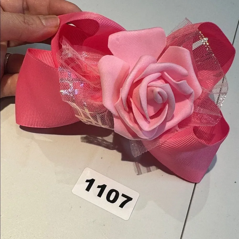 1107 Hot Pink Color Rose Hair Bow Alligator Clip
